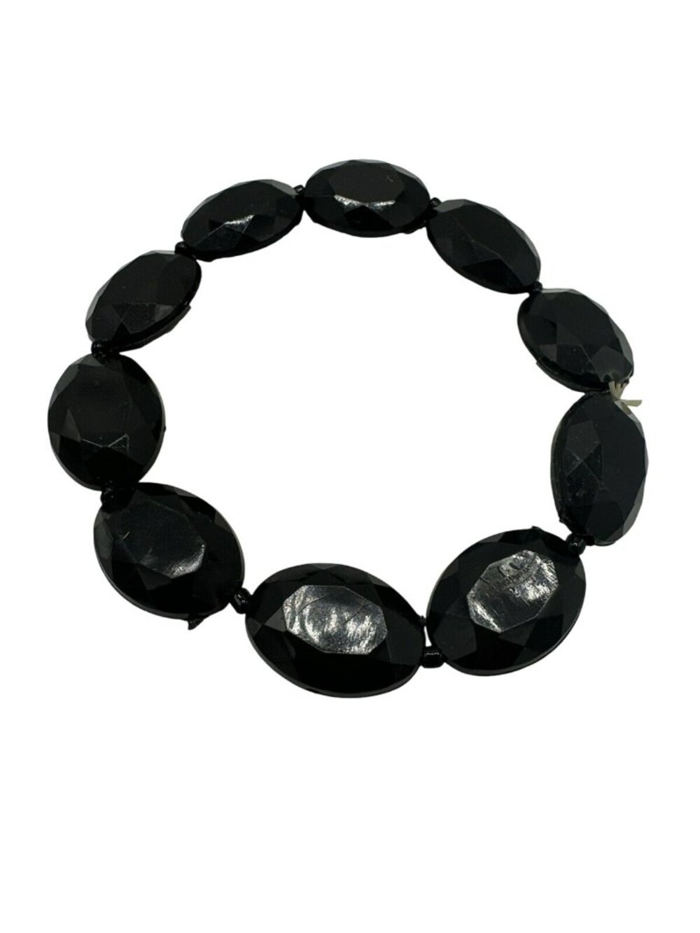 Beaded Black Stretch Bracelet Chunky Faceted Beads Stackable Jewelry
